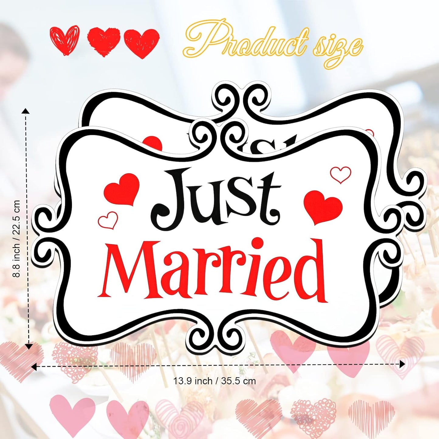 2 Pcs Large Just Married Car Decorations Just Married Car Magnets Sign Decoration 13.9 x 8.8 Inch Honeymoon Rear Tailgate Magnet Stickers for Wedding Door Panel Refrigerator(Black and Red)