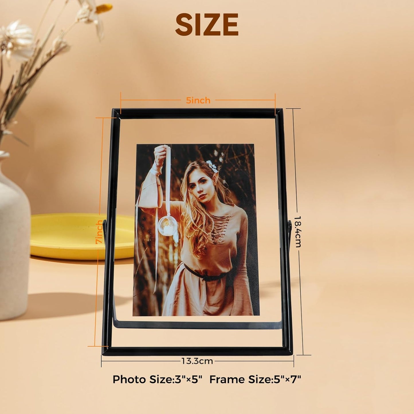 Black Floating Frame (5"x7", Vertical), For Picture 4x6, 3x5, 2x3, Tabletop Shelf Photo Frame, Classy Gift For Festival, Wedding, Home or Office Décor