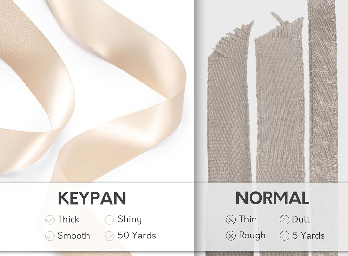 Light Champagne Satin Ribbon 1-1/2 Inch x 50 Yards Double-Faced Polyester Ribbons for Flower Bouquet Gift Wrapping Party Decor Wedding Invitation DIY Craft