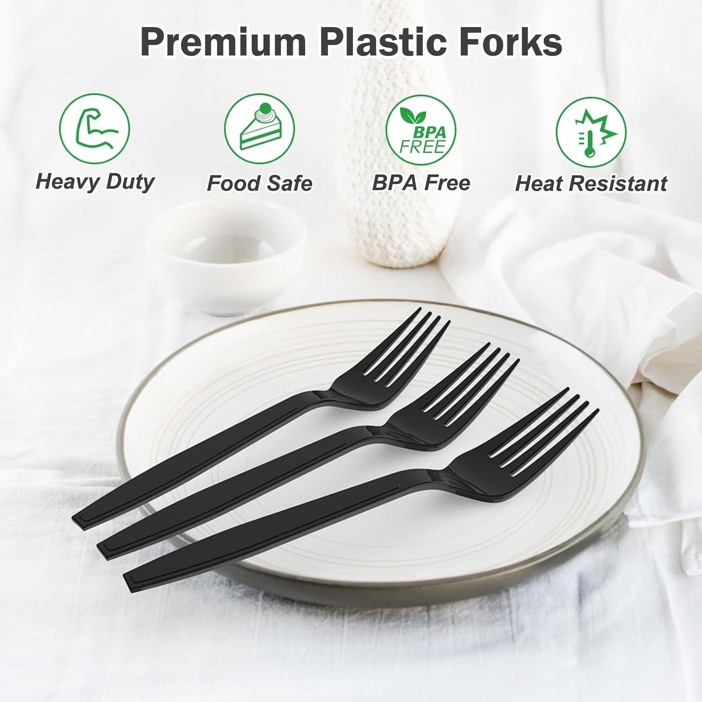 360 Count Extra Heavy Duty Black Plastic Forks Disposable, BPA-Free, Heat Resistant, Solid and Durable Disposable Forks Bulk, Premium Plastic Forks heavy duty for Party Supply