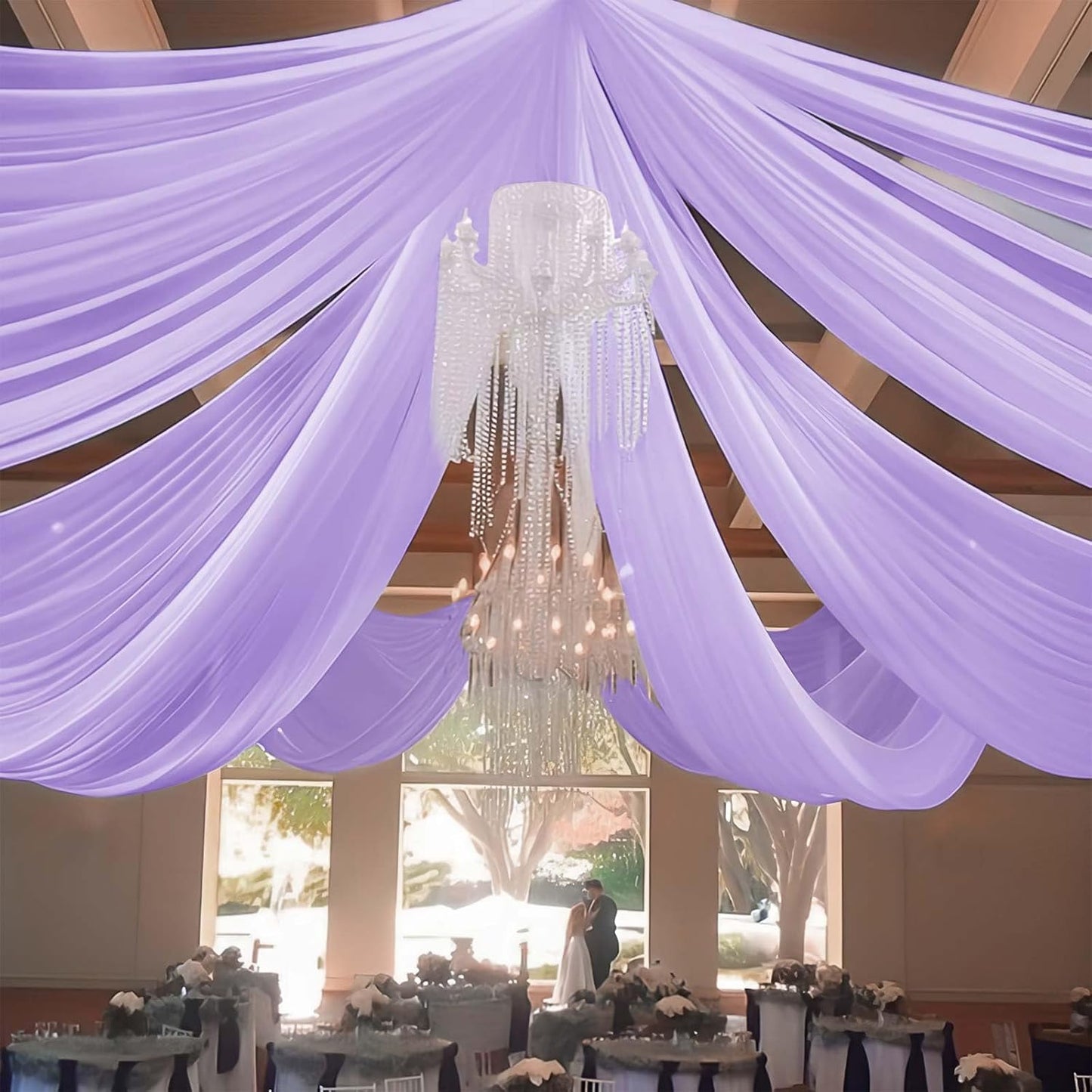 6 Panels Lavender Ceiling Drapes for Wedding 5ftx20ft Chiffon Fabric Arch Draping Curtains Sheer Drapery for Party Ceremony Birthday Baby Shower Reception Stage Swag Ceiling Decorations