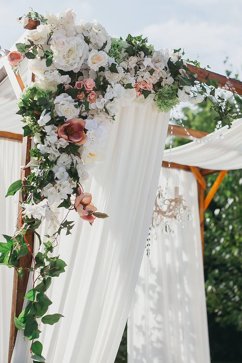 Ivory Wedding Arch Draping Fabric 1 Panel 30'' x 18FT Sheer Chiffon Arch Drapery for Photo Booth Bridal Shower Baby Shower Church Decor Newborn Photography Christening Outdoor Party