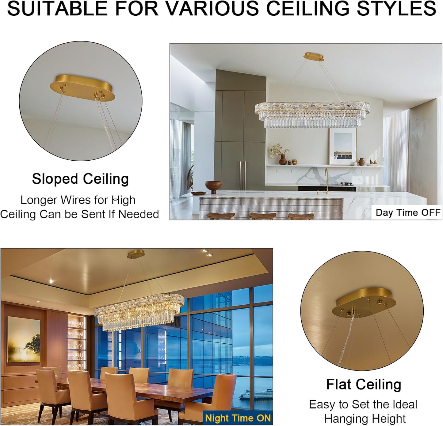 Crystal Chandeliers, 49.2" 18-Light Gold Chandelier for Dining Room, Rectangular Chandelier for Kitchen, Living Room Chandeliers, Island Lights Hanging Lights Dimmable