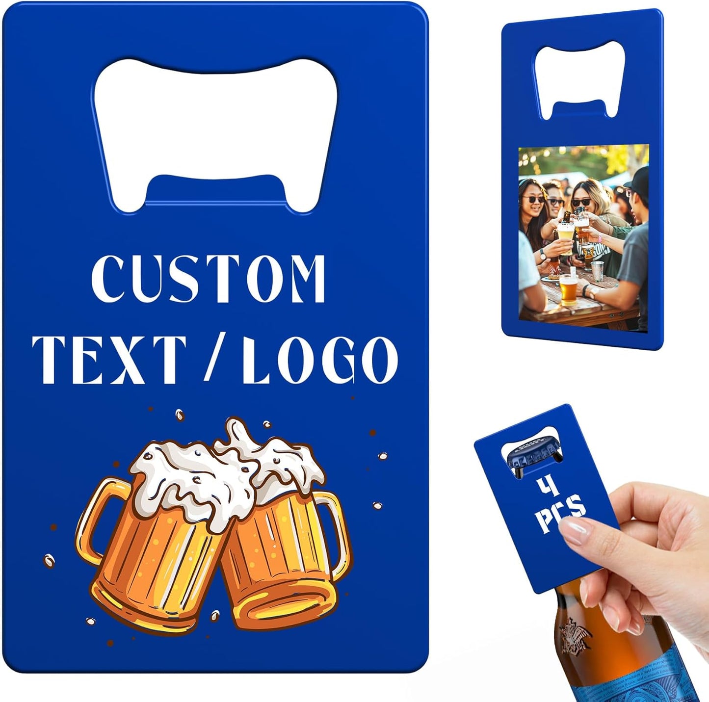 Custom Bottle Opener, 4-80PCS Stainless Steel Beer Can Opener, Double-Sided Full Color Print Personalized Bottle Opener Bulk, Card Bottle Openers for Wedding Favors, Party, Promotion, Groomsmen Gift