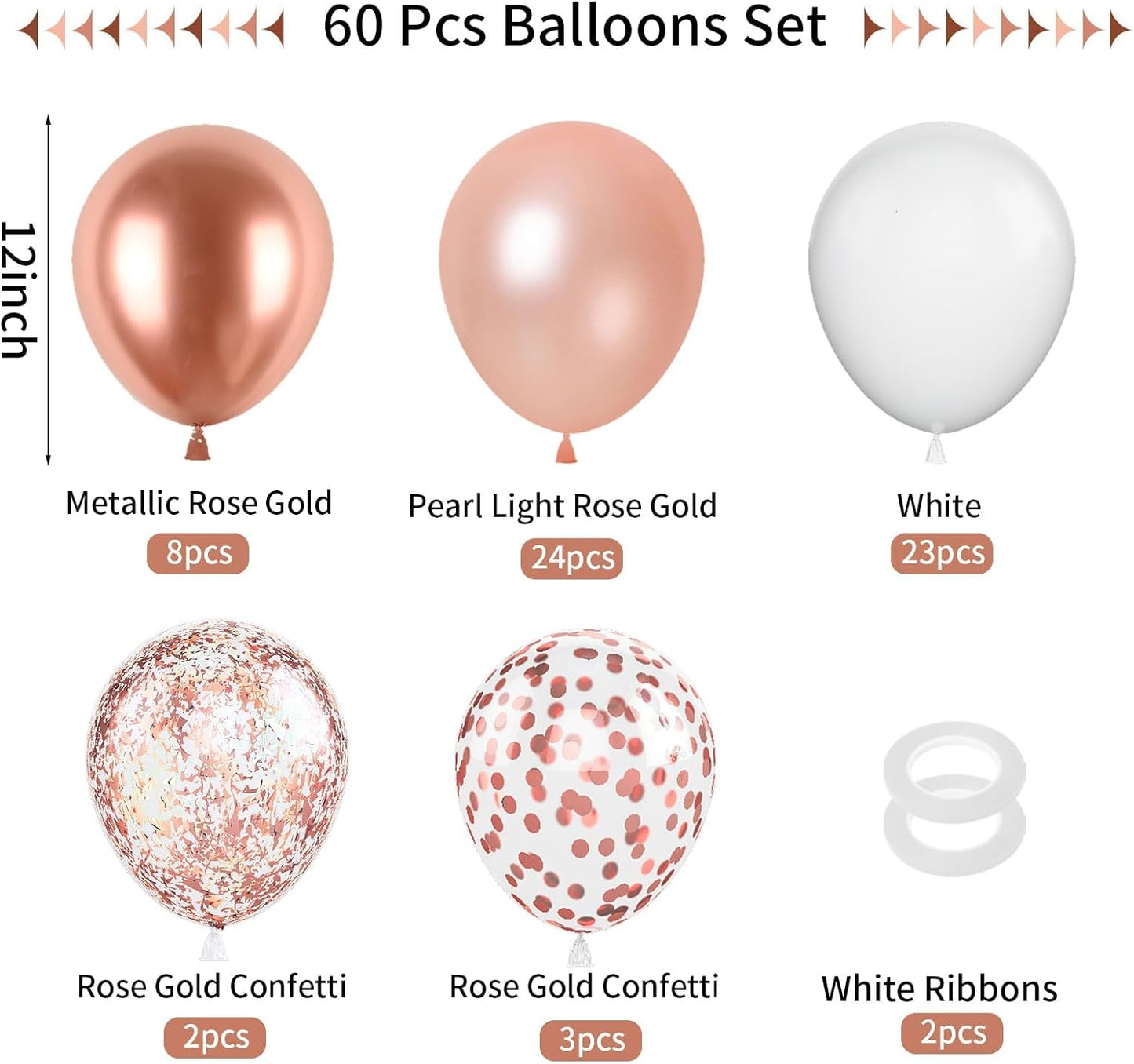FunHot Rose Gold and White Balloons, 60Pcs Pearl Rose Gold Balloons, 12 Inch Metallic Rose Gold Confetti Balloons Helium Rose Gold Latex Balloons for Baby Shower Wedding Birthday Party Decorations