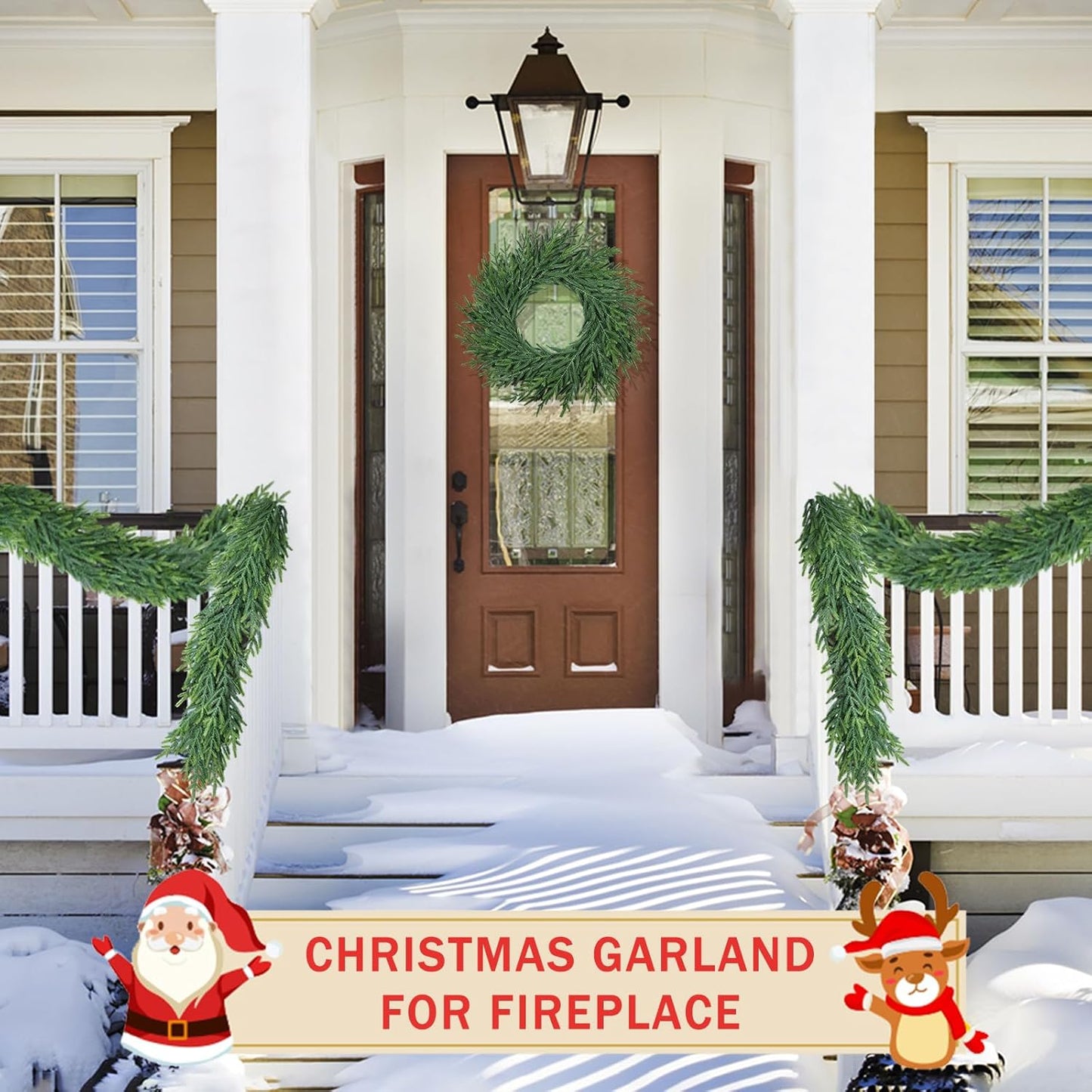 9 Ft Christmas Cedar Garland for Staircase Railing Real Touch Soft Bendable Faux Winter Xmas Greenery Pine Garlands Mantle Garland for Decoration for Table Fireplace Door Railing Wall Home Decor