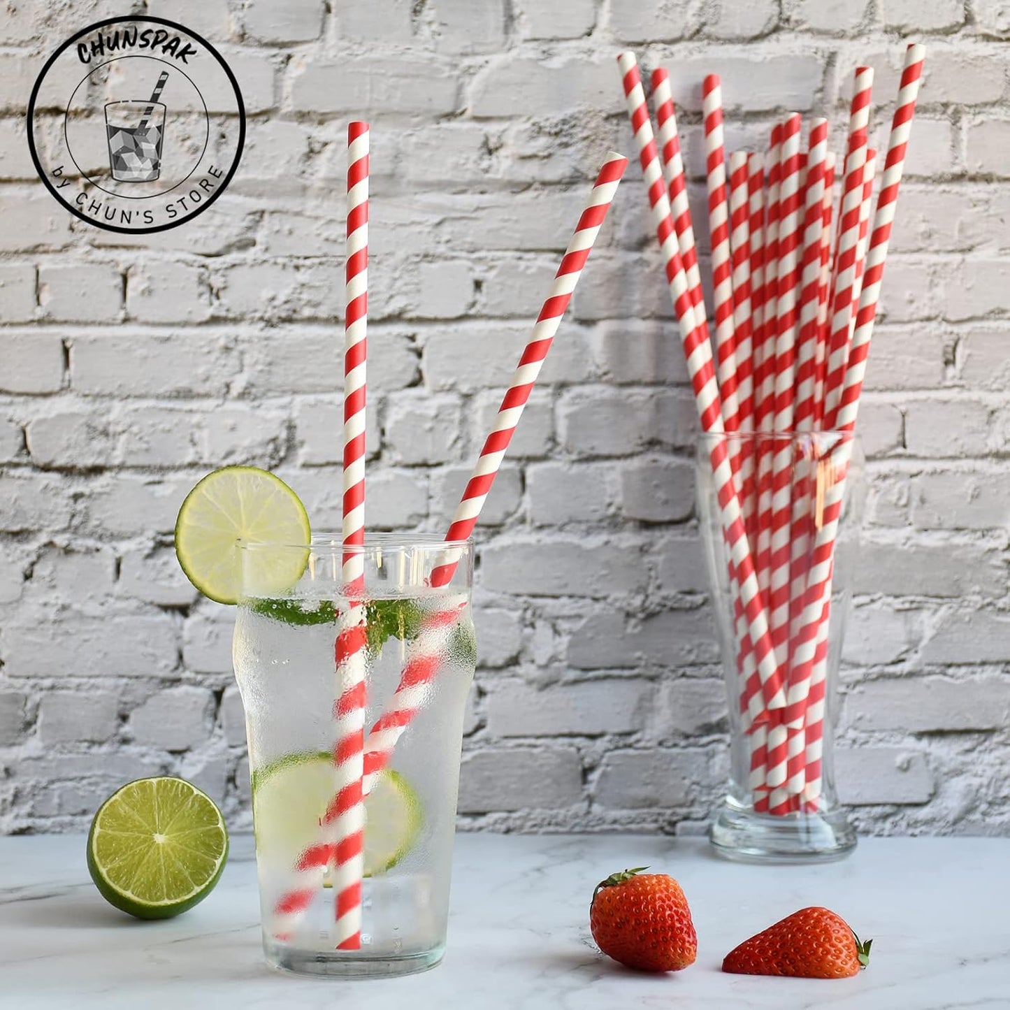 12 Inch Extra Long Large Paper Drinking Straws 8mm Wide - For Smoothies, Shakes, Tall Drinks, 40oz Tumblers - Red Stripe, 100 Count - 100% Biodegradable