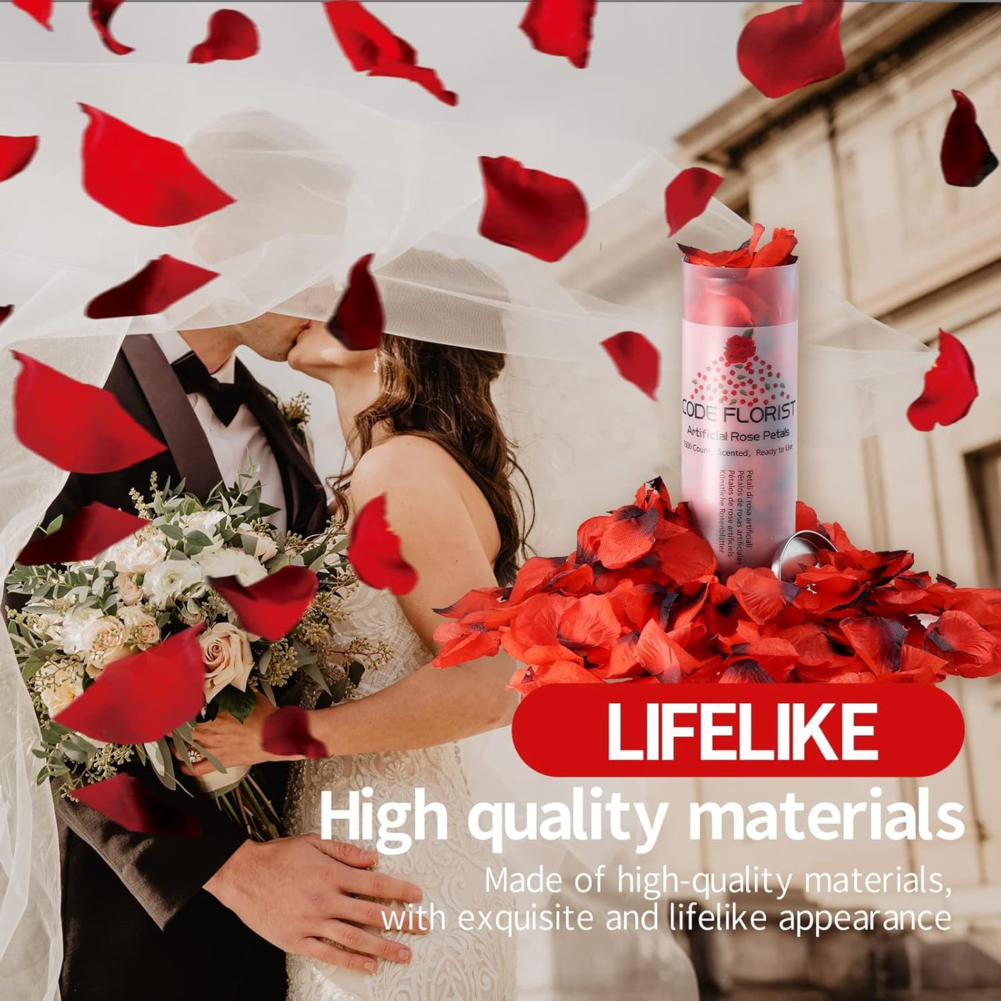 CODE FLORIST 1500 PCS Dark-Red Silk Rose Petals for Valentine's Day,Romantic Night,Wedding,Proposal Anniversary Flower Decorations(Separated,Scented)