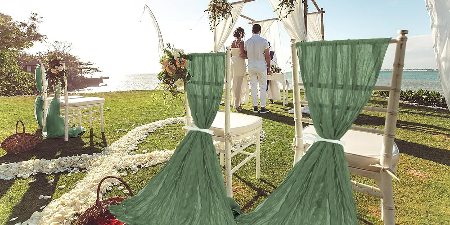 50 PCS Cheesecloth Chair Sashes, Bows Designed ChairSashes, 15.7x108 inch Chair Sashes for Aisle Decorations Universal Chairs Cover Decoration for Wedding Reception Party Banquet (Sage Green)