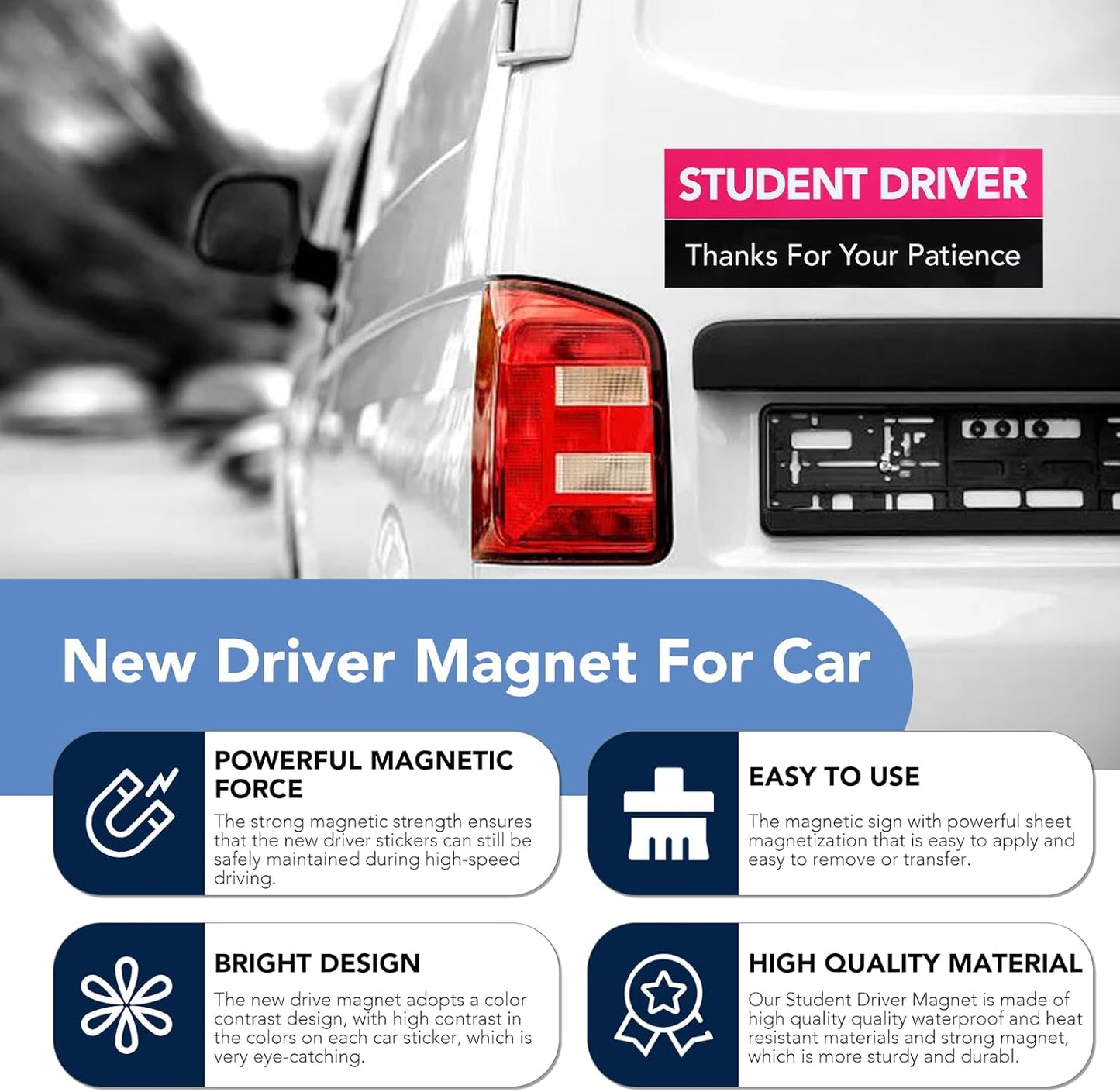 DIYMAG 6Pcs Student Driver Magnet for Car, 9" x 3.2" New Students Drivers Sign Magnetic Novice Magnetics Vehicle Safety Signs Reusable Movable