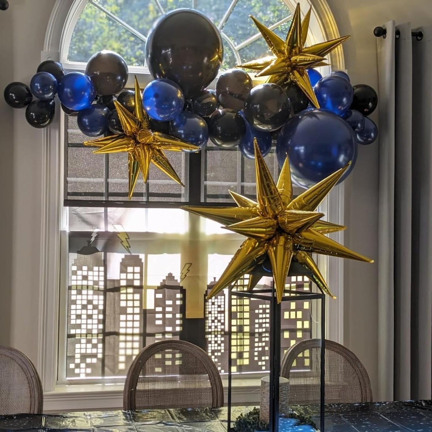 Purple Gold Star Balloons Foil 12pcs, 27/22 In Star Explosion Balloons, Large Spike Mylar Cone Balloon, Fireworks Shape Balloon Decor for Birthday Graduation Anniversary Prom Halloween