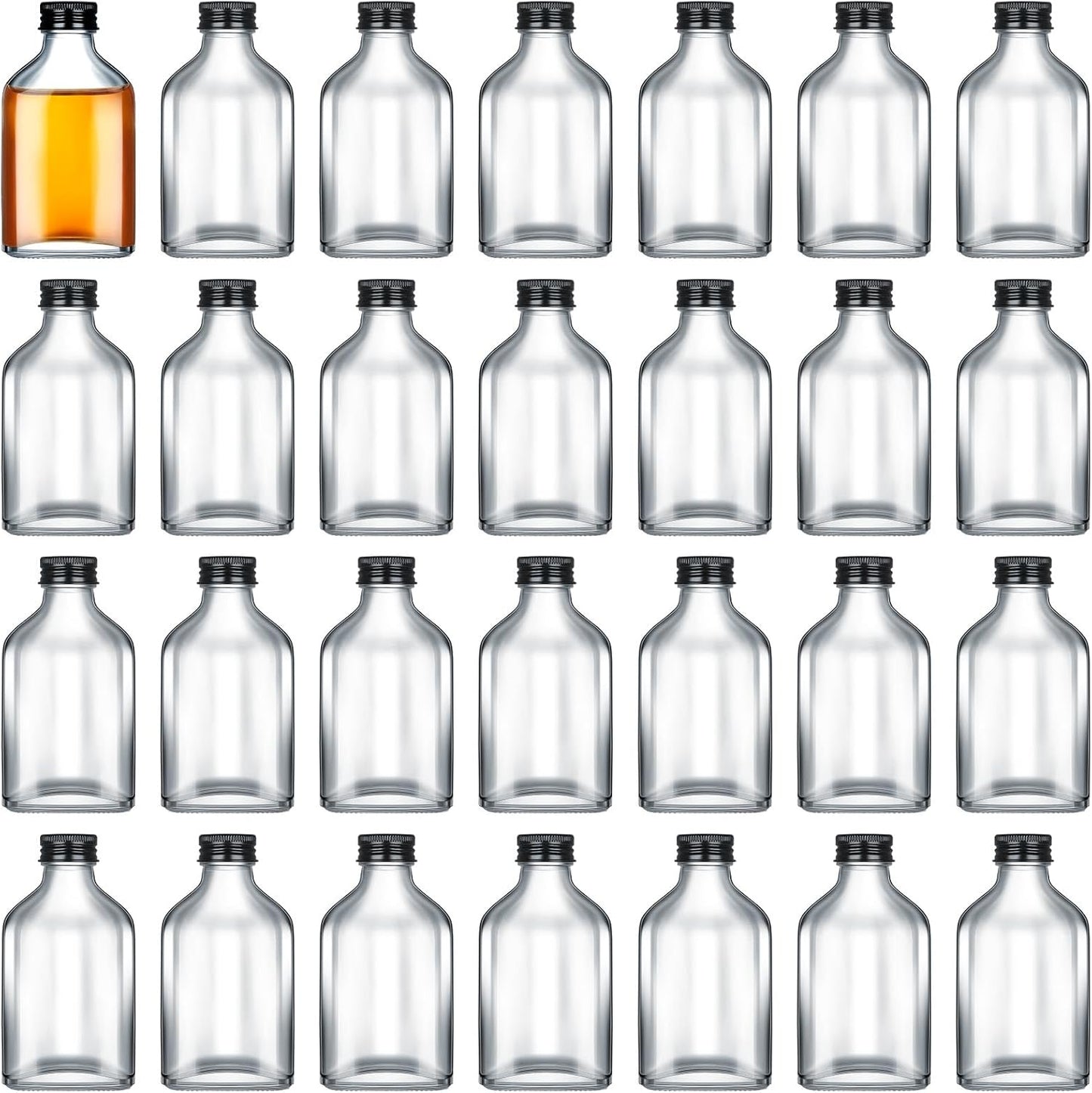 Patelai 48 Pcs Clear Glass Bottles with Caps Mini Glass Flask Liquor Bottles Empty Alcohol Shot Bottling Small Champagne Container DIY Gift for Wine Beverages Liquor Drinks Oil Beer (100 ml/ 3.4oz)