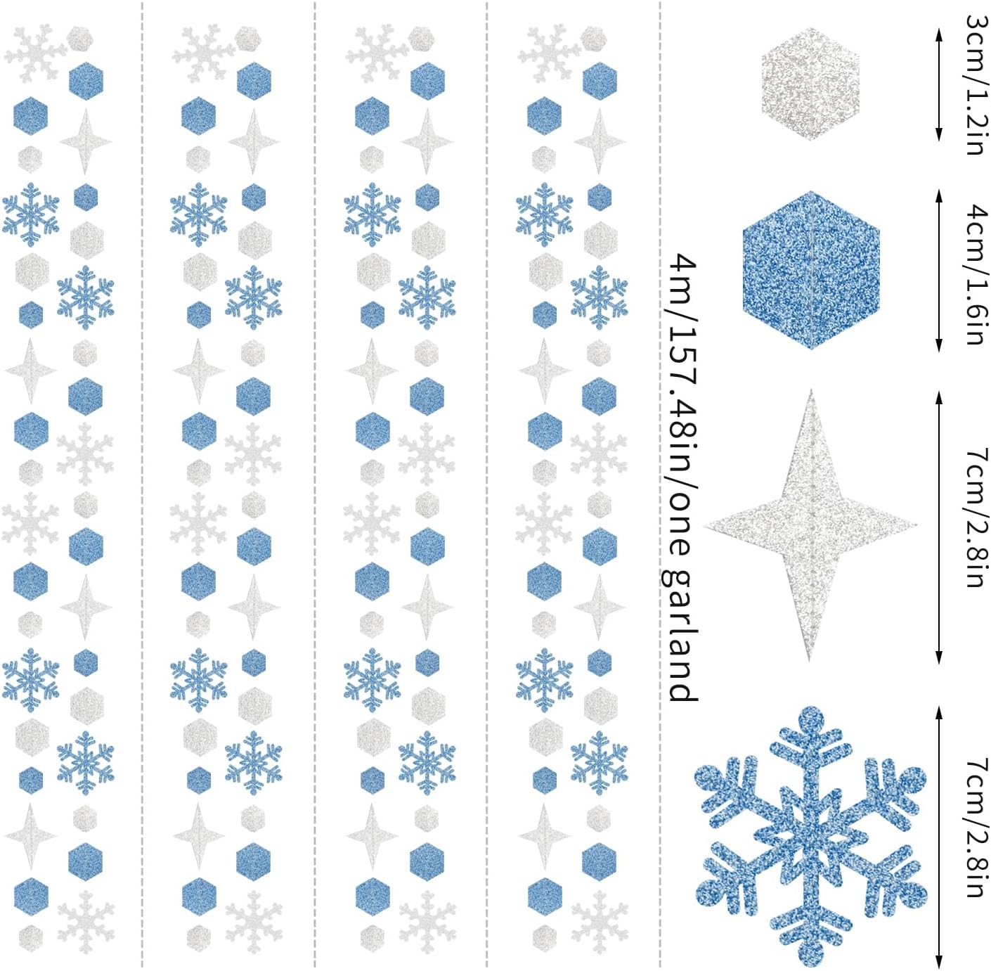 Snowflake-Snow Silver-Blue Christmas Party-Decorations Streamers - 52Ft White Winter Wonderland Frozen Hanging Paper Garland Banner,Birthday Wedding Baby Bridal Shower New Year Supplies Decor Hugtmr