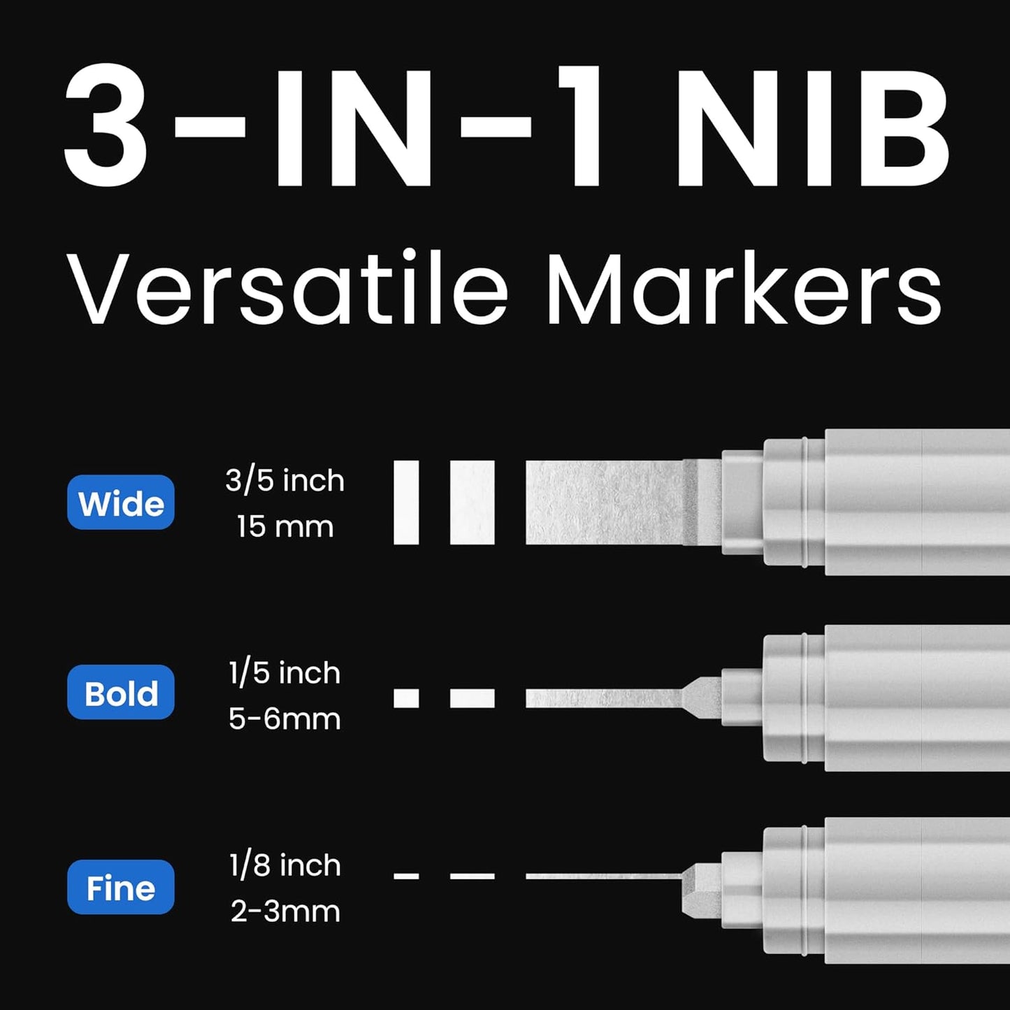 3 Pcs Silver Jumbo Permanent Markers: 15mm Wide Tip Thick Acrylic Paint Pen Large Calligraphy Marker for Rock Painting, Poster, Sign, Canvas, Glass, Wood, Ceramic