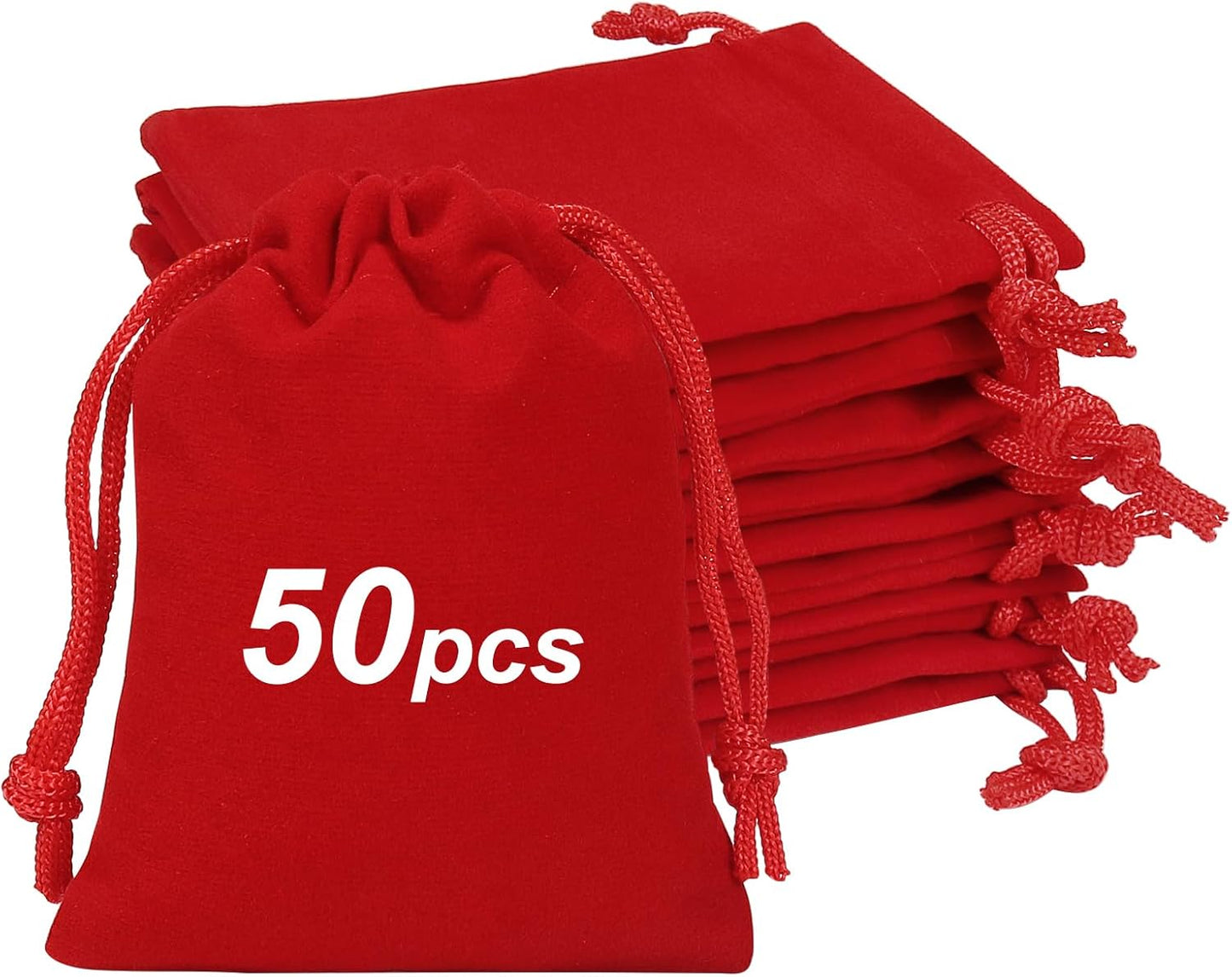 Shintop 50pcs Little velvet bags, 3x4inch Red Drawstring Gift Bags Small Jewelry pouches Coin Purse for Christmas Small Business Party Favor