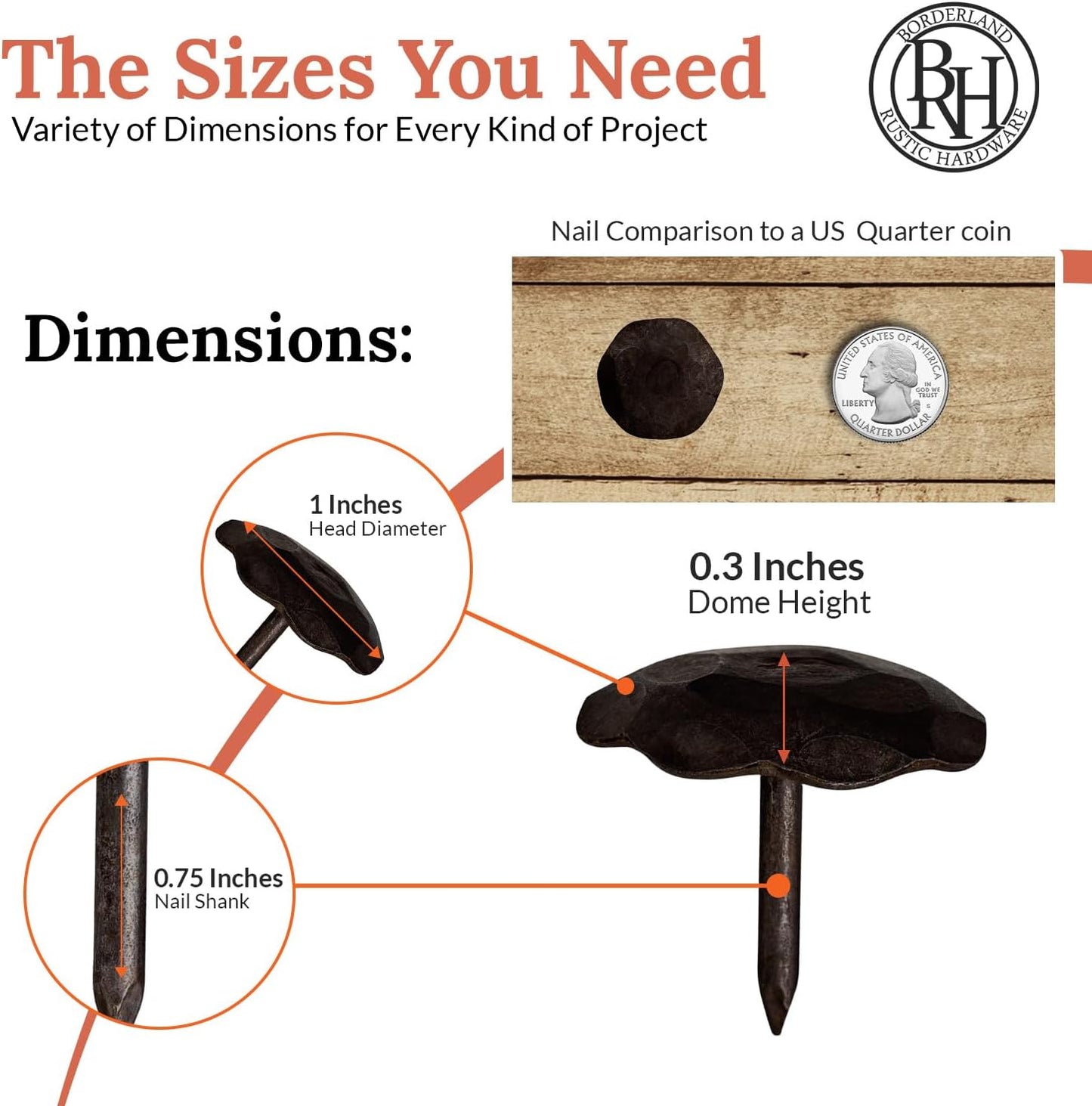 50 Pack 1" Small Round Head Iron Clavos Decorative Nails – Unfinished – Handmade Rustic Round Fasteners for Farmhouse Shutter, Faux Wood Beams, Barn Door, Shutters, and Gates – Ornamental Wood Accent