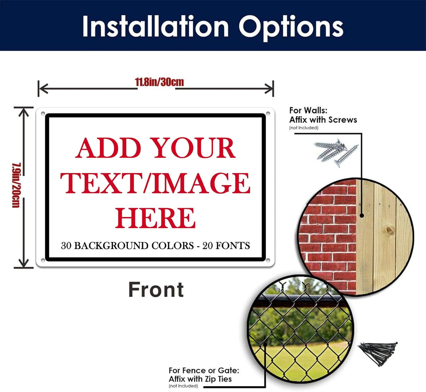 Custom Signs Outdoor Metal Sign - 12 x 8 Personalized Aluminum Rust-Proof Entrance Signs, Garden Hazard Intersection Parking Decorative (Black Text Box)