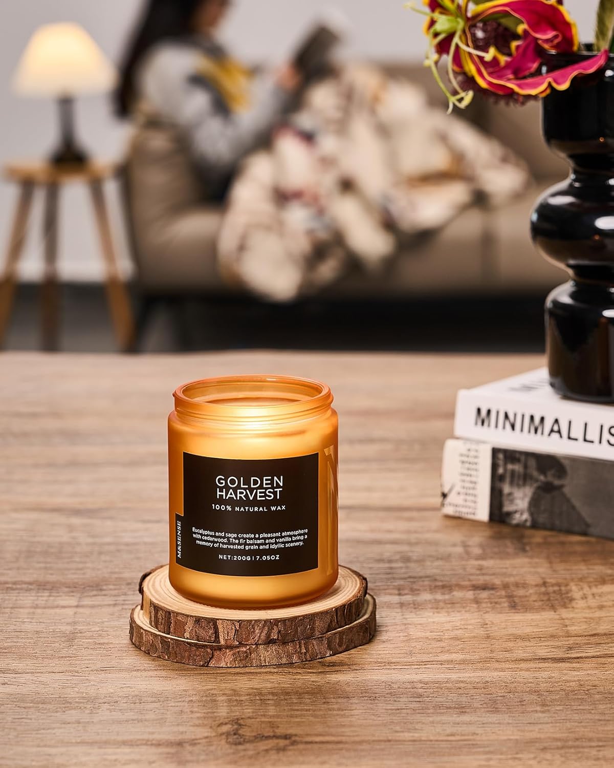 M&SENSE Golden Eucalyptus & Sage Highly Scented Candle, All Natural Soy Wax 2 Cotton Wick 7.05oz 50 Hours Slow Burning Candle Gifts for Birthday Holiday, Decorative for Home