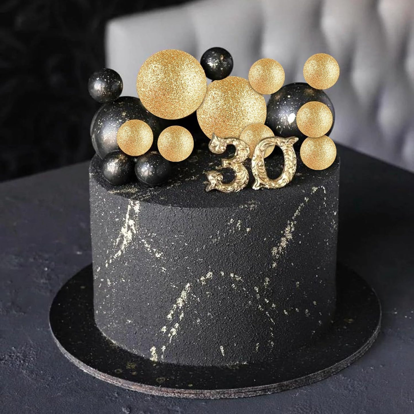 ASTARON 20 Pcs Mini Balloons Cake Topper Sticks - Glitter Gold Ball Picks for Christmas Birthday Decorations