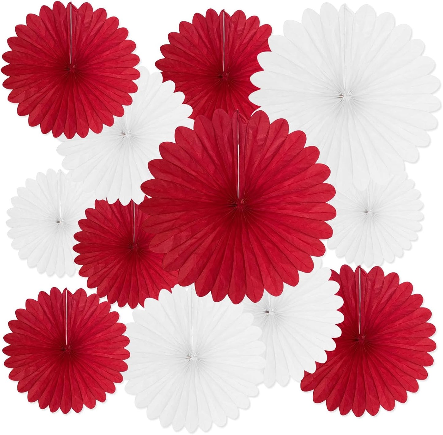 20 Pcs Red White Hanging Paper Fan, Hanging Honeycomb Round Paper Fans for Weddings, Birthdays, Christmas, Baby Showers, Classroom, Events Ceiling Party Supplies Decorations