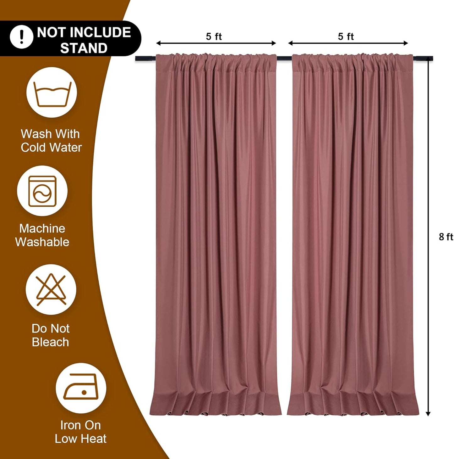 DWCN 10x8 FT Dusty Rose Backdrop Curtains for Parties, Photography Backdrop Drapes with Rod Pockets for Wedding Decorations Stage Birthday Family Gatherings, 2 Panels 5ft x 8ft