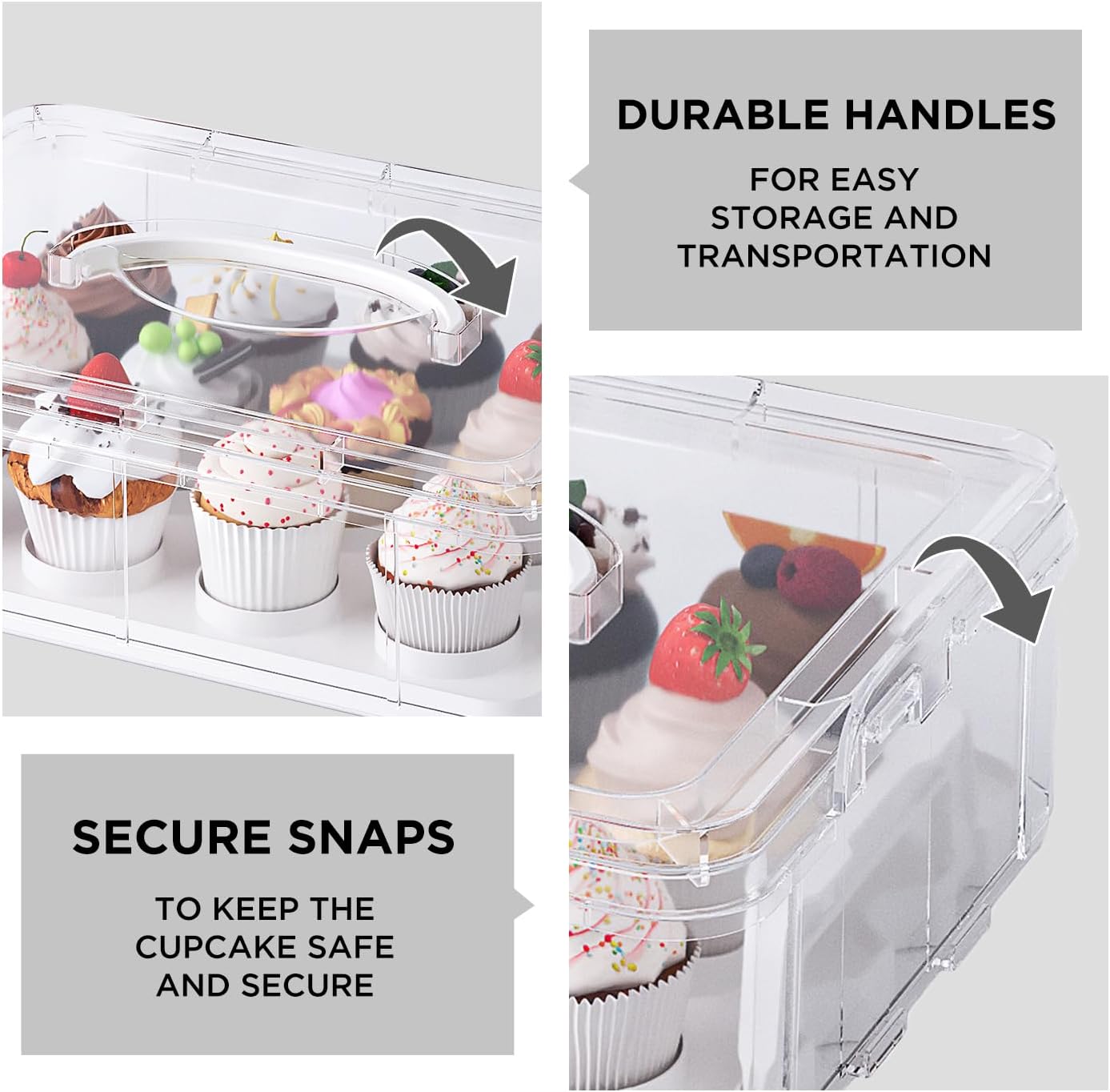 Cupcake Carrier with Lid and Handle,Cookie, Cake, Cupcake and Brownie Storage Carrier, Holds 12 Standard Cupcakes