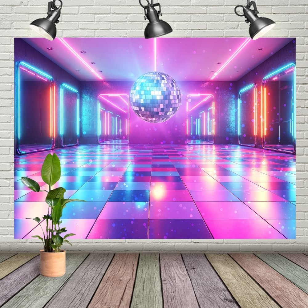 Disco Decorations Backdrop, Retro Glow Party 70s 80s 90s Theme Stage Dance Background Disco Party Decoration, Polyester Banner PartyBackdrop for Birthday Prom Portrait Photo Props 6x4FT
