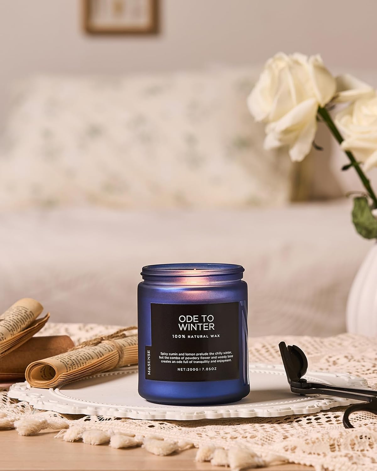 M&SENSE Ode to Winter - Lavender & Sandalwood Scented Candle for Relaxing Natural Soy Wax Non Toxic Cotton Wick Winter Scent, 7.05oz Up to 50 Hours Burn Time Gifts for Home