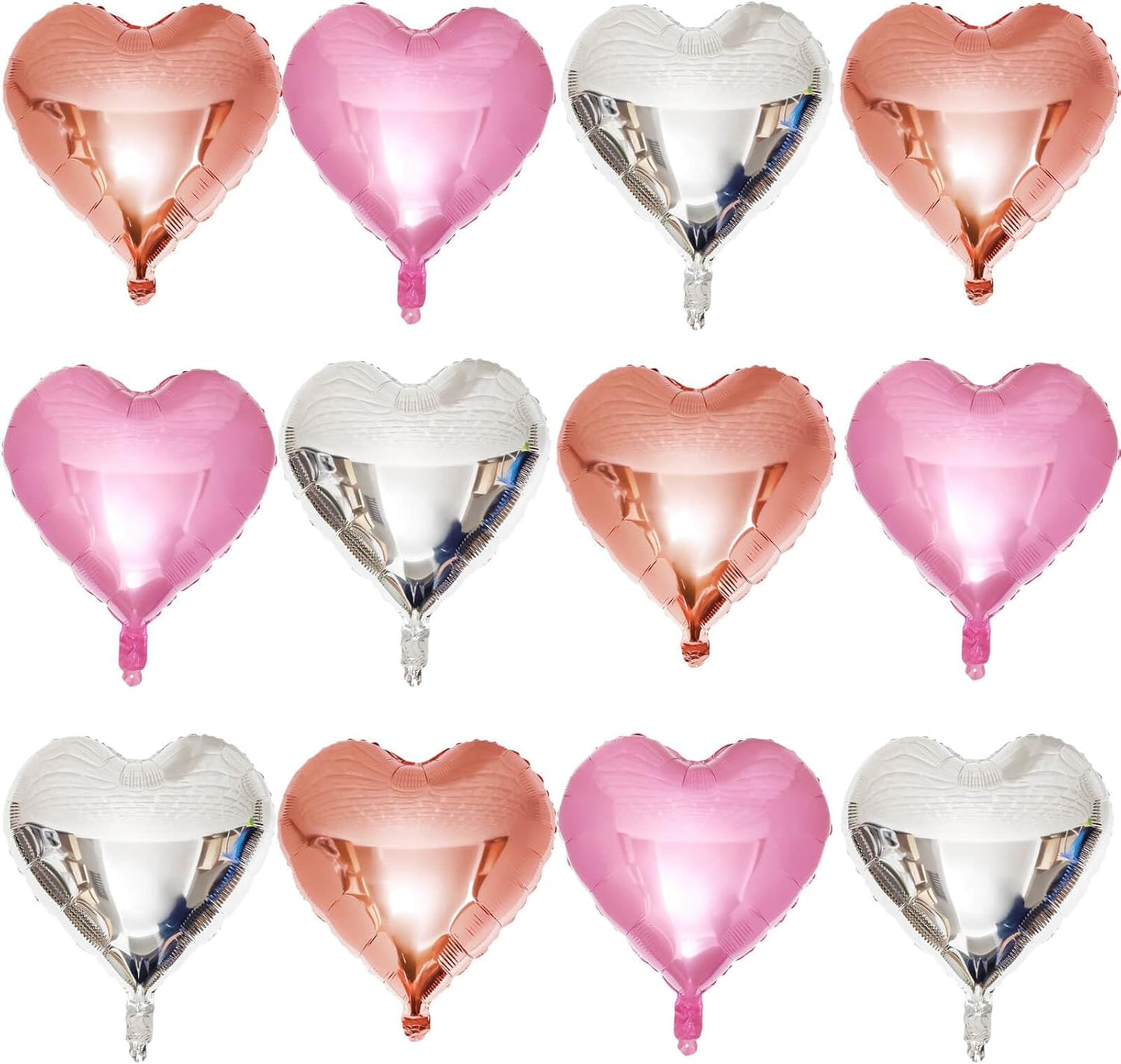 Rose Gold Heart Shaped balloons Pack of 12,18 Inch Silver Love Valentine Balloons Pink Heart Romantic Balloons For Valentines Day Propose Marriage Wedding Bridal Shower Engagement Party Decorations