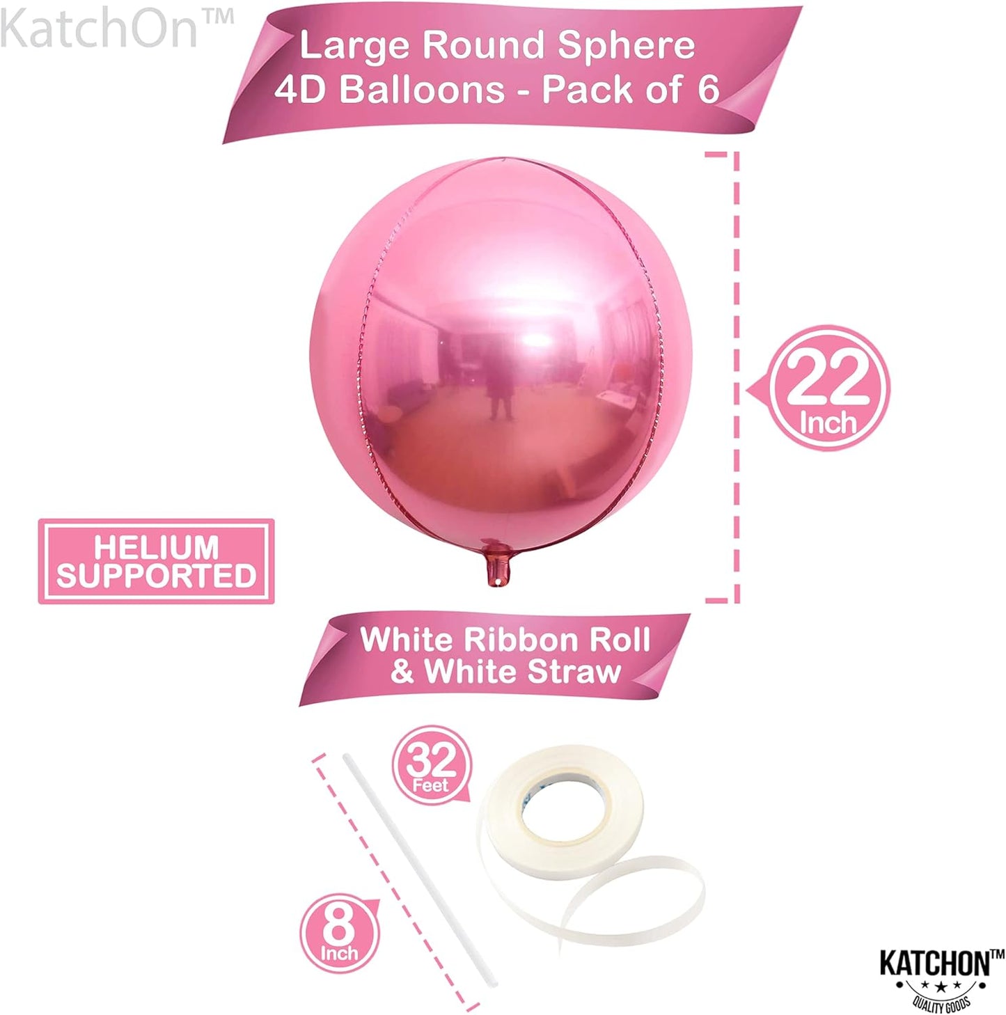 KatchOn, Light Pink Foil Balloons - 22 Inch, Pack 6 | Light Pink Mylar Balloons for Flamingo Party Decorations | Foil Balloon For Birthday, Gender Reveal, Baby Shower, Bachelorette Party Decorations