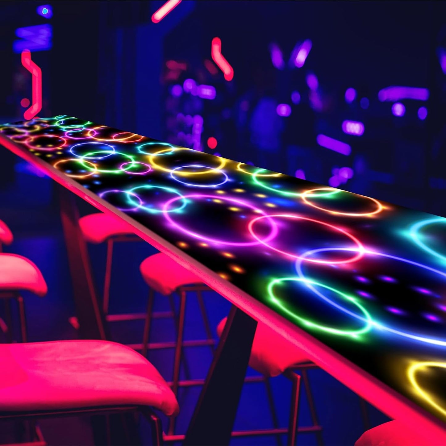 Haull 118 x 39 Inch Neon Light up Dance Floor Glow in The Dark Runner UV Reactive Blacklight Floor Aisle Runner Decor Wall Props for 80s 90s Neon Birthday Party Decorations(Dream Bubble)