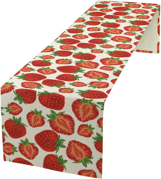 Strawberry Table Runner,Spring Summer Fruit Print Table Runner for Kitchen Dining Table Home Party Decoration 13x60 Inch