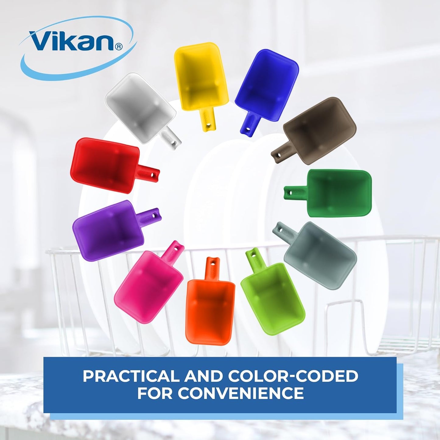 Vikan Remco 63007 Color-Coded Plastic Hand Scoop - BPA-Free Food-Safe Kitchen Utensils, Restaurant and Food Service Supplies, 16 oz, Orange (Pack of 3)