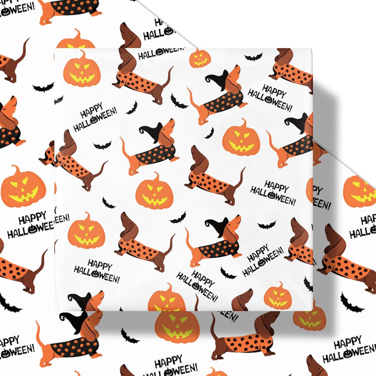 LeZakaa Halloween Dachshund Wrapping Paper Roll, Cute Dachshund Dogs with Pumpkins Bats for Pet Lovers, Kids, Family, Party, Trick-or-Treat Presents, Mini Roll 17 in x 16.4 Ft