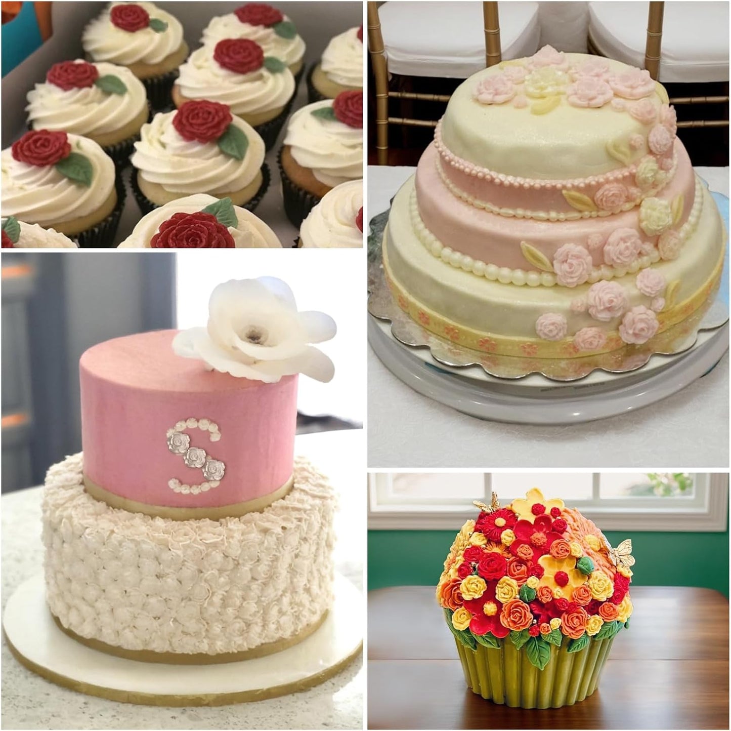 4 Pcs Rose Flower Silicone Molds, Fondant Cake Flower Mold Silicone Polymer Clay Molds Rose Clay Mold for Cupcake DIY Crafts Cake Decoration Roxjaejae