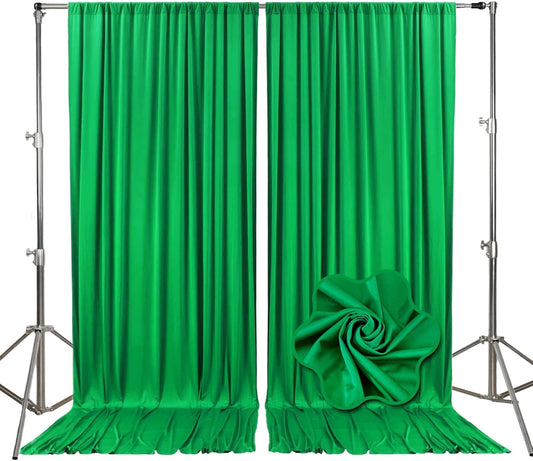 10ft x 10ft Grass Green Backdrop Curtains for Parties, Fabric Satin Background Curtain with Rod Pockets for Weddings, Birthday, Baby Shower, Photography, Graduation Party Backdrop Drapes, 2 Panels