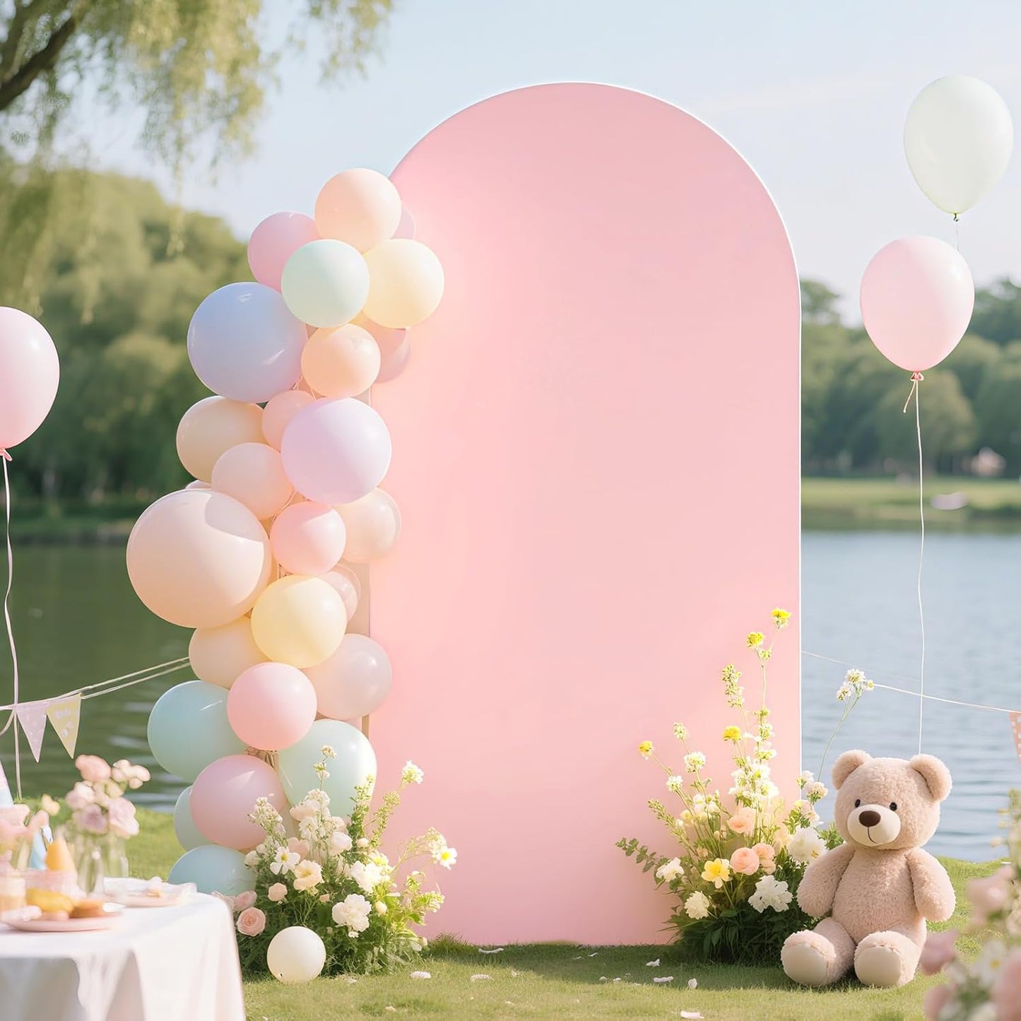 Ledido Wedding Arch Backdrop Cover 7.2FT Arch Covers Fitted Stretchy Spandex Round Top Stand Backdrop Cover for Wedding Banquet Ceremony Birthday Party Baby Shower Event Decoration,Pink