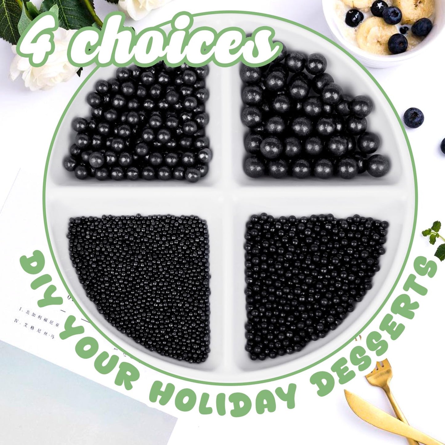 Dazzjoy Black Pearl Sprinkles for Cake Decorating, Food Grade, Edible Pearls for Cake Decorating, 150g/5.29oz, Cake Decoration & Cupcake Topper, Wedding Party Valentines Supplies