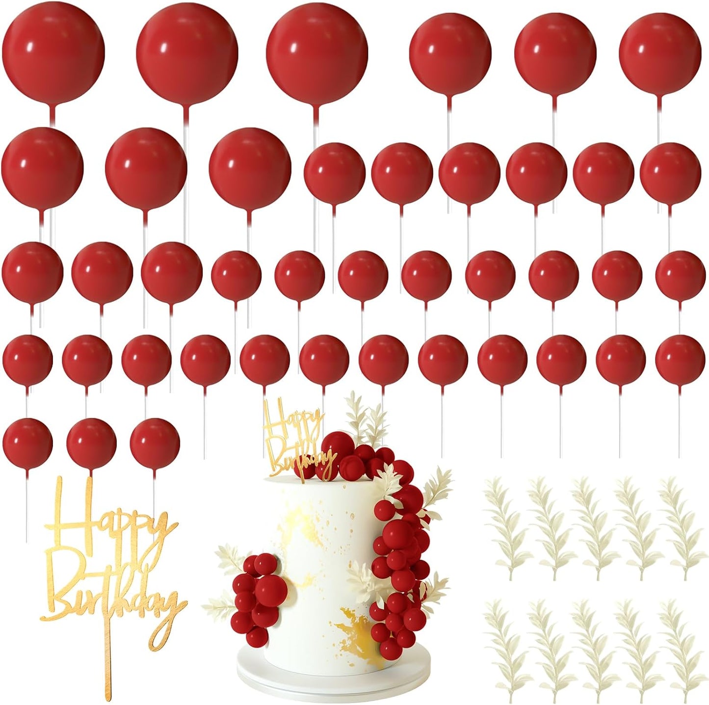 MIAHART Ball Cake Toppers Boho Grass Cake Topper Ball Cake Insert Decoration for Birthday Wedding Baby Shower Party Decorations Boho Themed Party Supplies (Red)