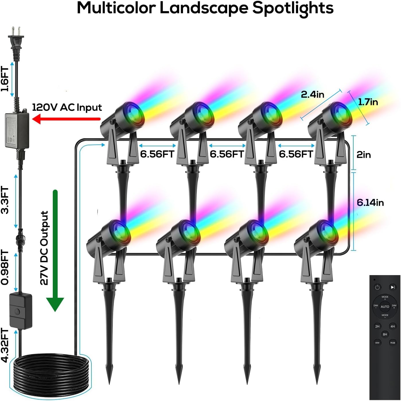 SUNTHIN Outdoor Landscape Lighting with Remote, RGBW Color Changing Spot Uplights, 8 Pack