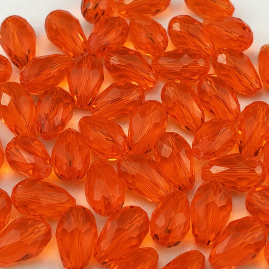 100pcs 8x12mm Teardrop Crystal Glass Beads for Jewelry Making, Faceted Vertical Hole Teardrop Glass Spacer Beads for Wind Chimes Bracelet Earring Necklace DIY Craft(Orange)