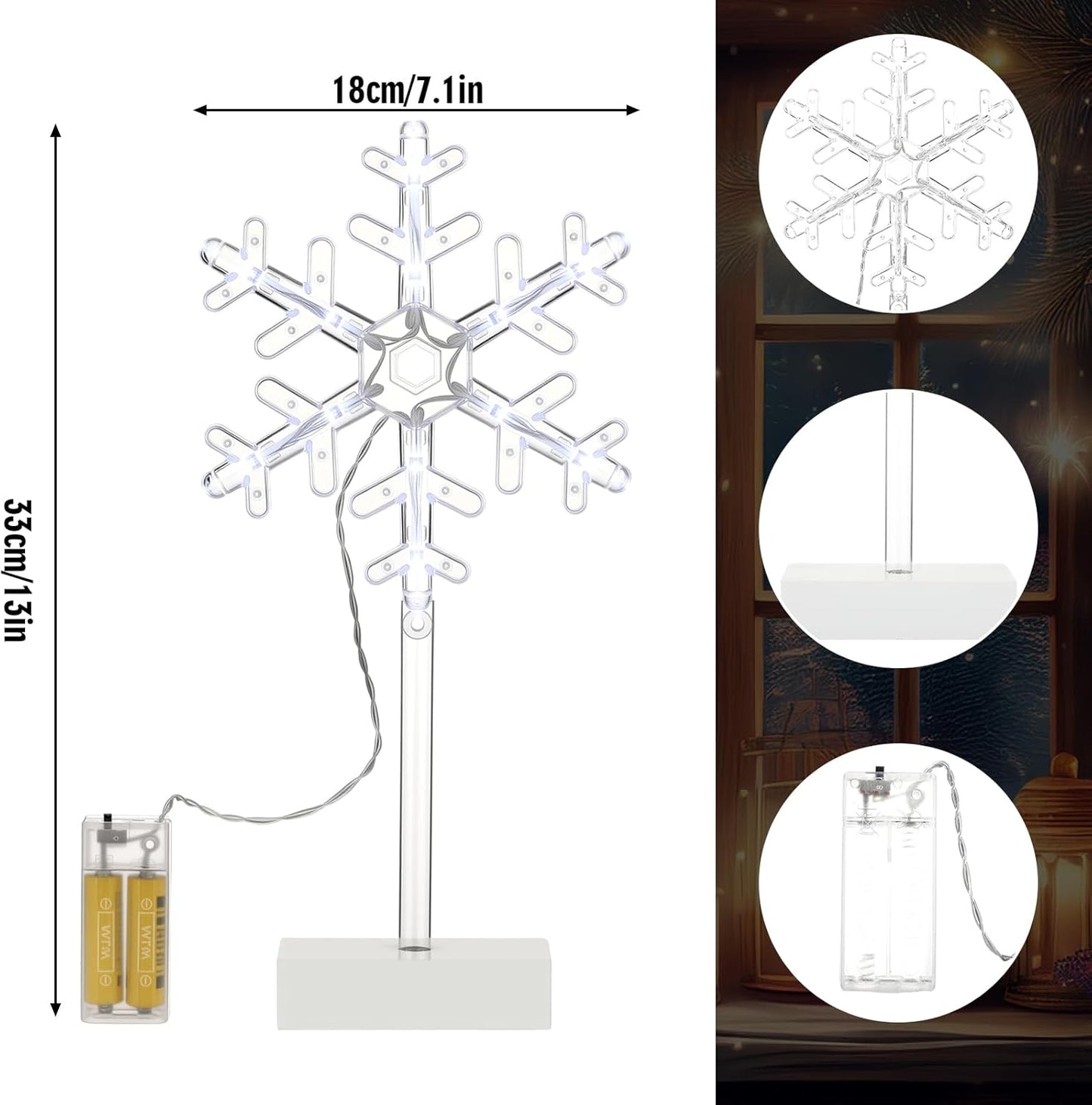Riakrum 3 Pcs Lighted Christmas Tabletop Decorations Snowflake Table Decor Xmas Night Lights Battery Operated Christmas Centerpiece Lights Indoor for Holiday Winter Party Desk