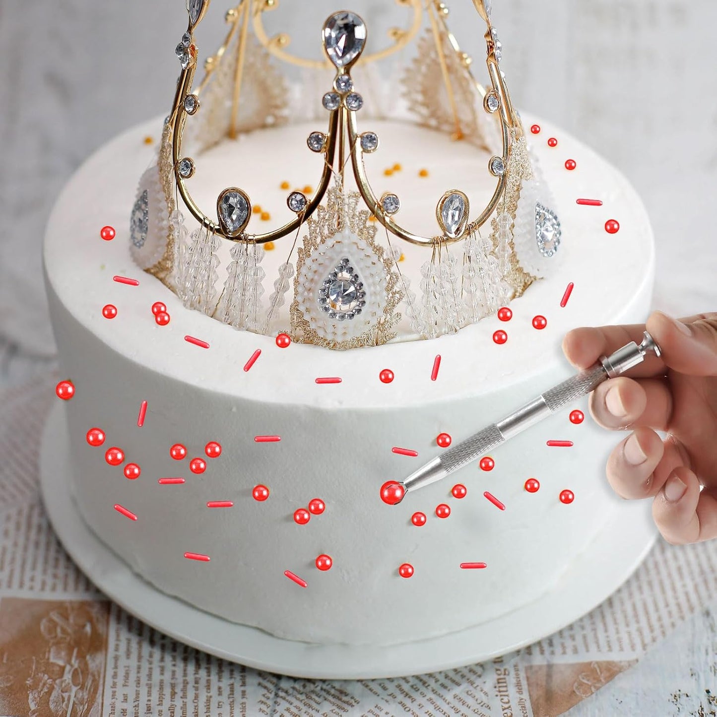 Kasvan Red Mix Sugar Sprinkles - Edible Candy Pearls with 4-Claw Sprinkle Pen,118g/4.16 Oz, Gift Box Pack, Baking Cake Decorations, Ice Cream Toppings and Cookie Decorating (Red)