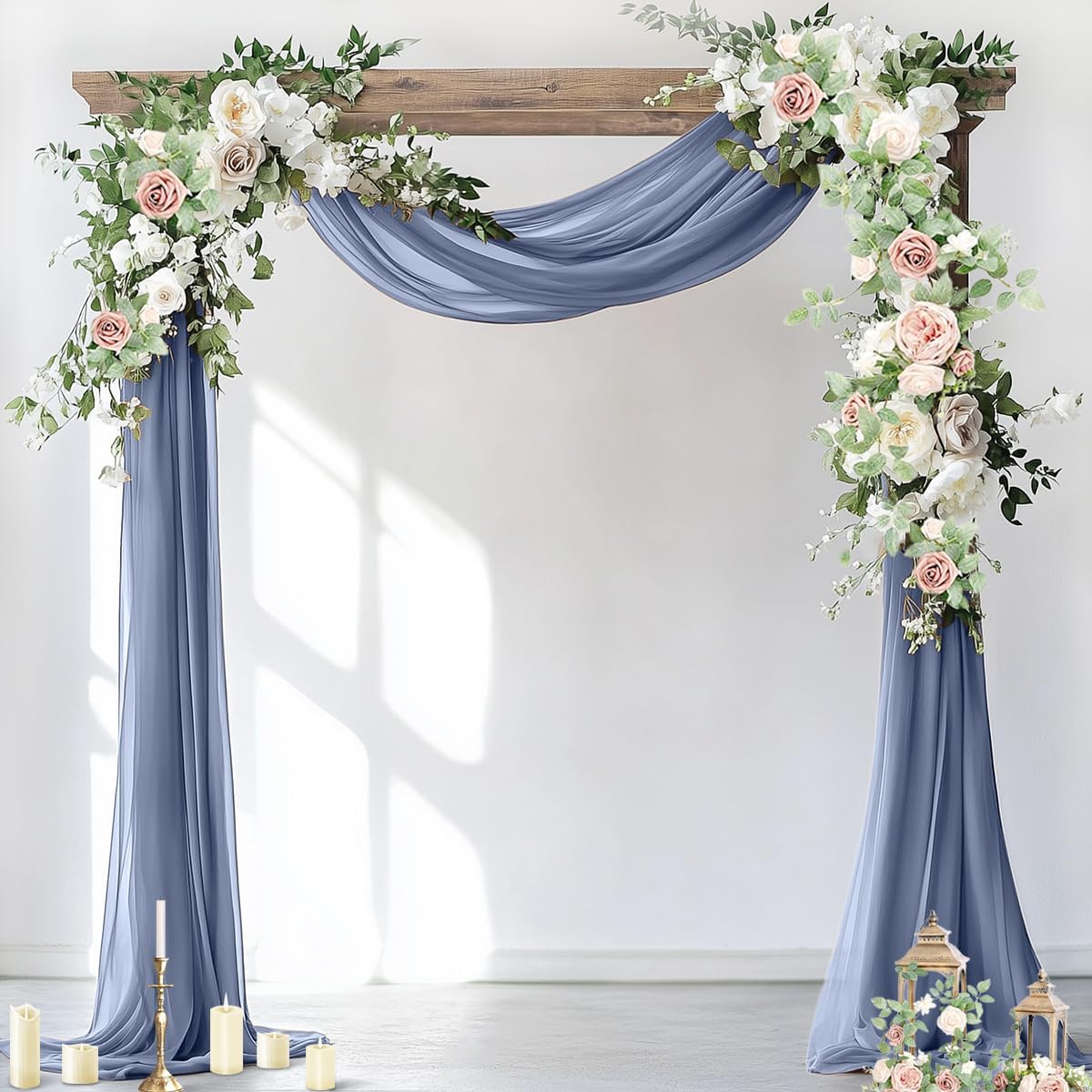 Socomi Wedding Arch Draping Fabric 2 Panels 29" x 19Ft Dusty Blue Sheer Chiffon Curtain Drapes 6 Yards for Wedding Ceremony Birthday Party Decoration