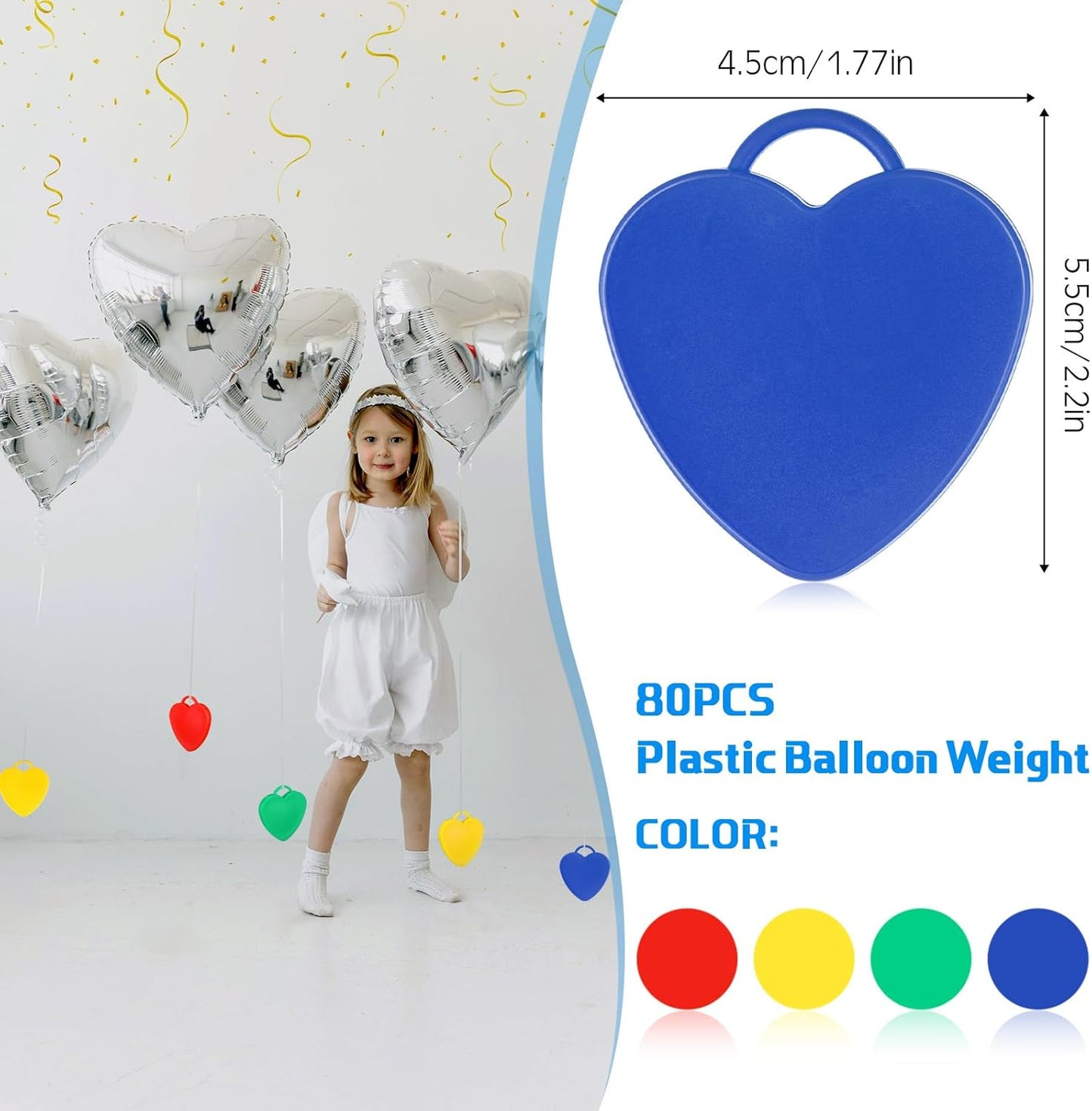 Lenwen 80 Pcs Balloon Weights Plastic Colorful Weights for Balloons for Birthday Party Decoration Wedding Holiday Celebration(Heart Shaped,Rainbow)