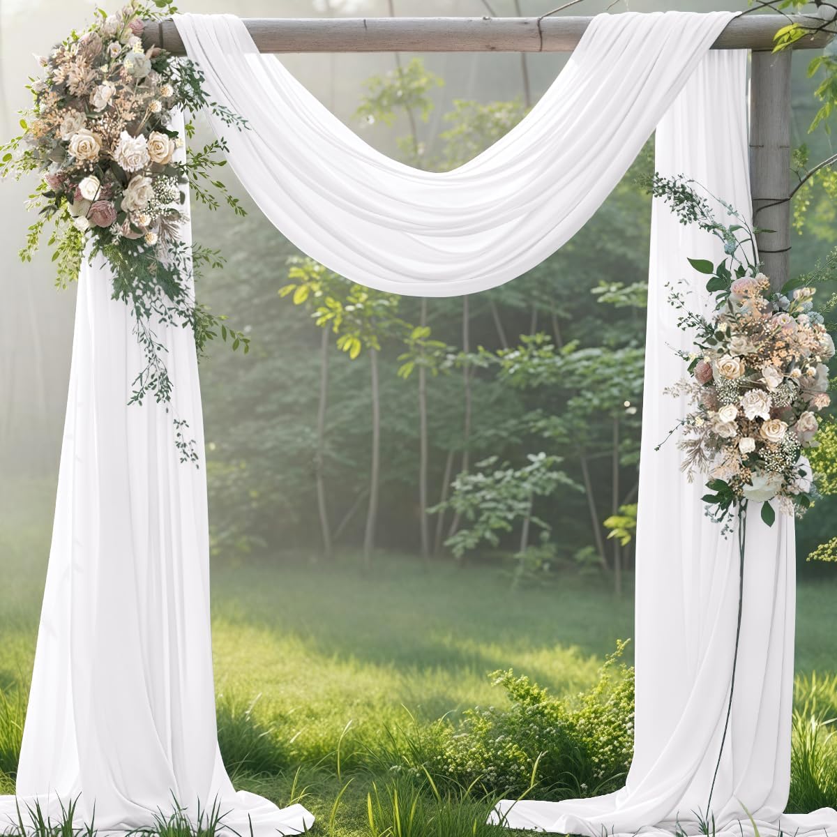 White 2 Panels Wedding Arch Draping Fabric 29" x 20Ft Sheer Drapes Outdoor Curtain for Wedding Party Baby Bridal Shower Arch Ceiling Backdrop Decor