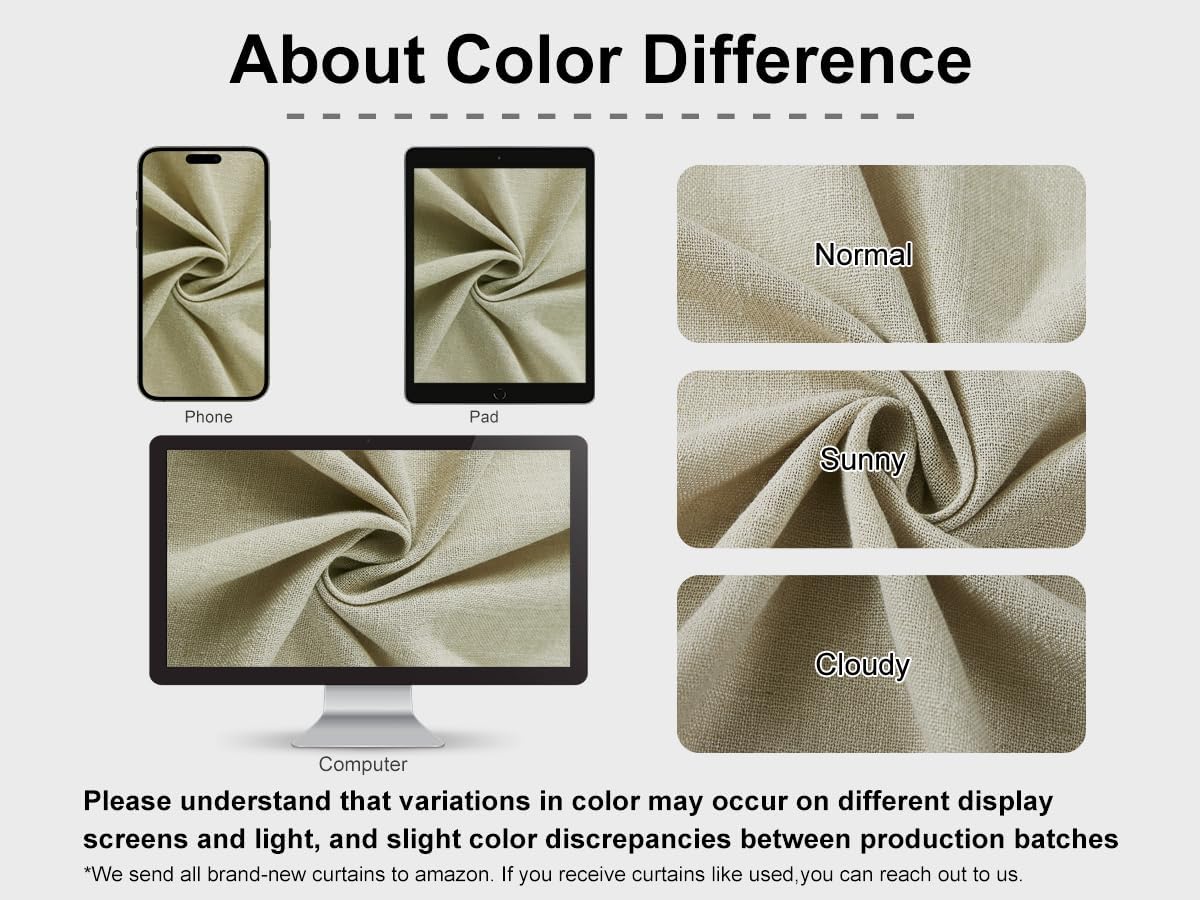 Vision Home Sand Pinch Pleated Semi Sheer Curtains Textured Linen Blended Light Filtering Window Curtains 108 inch for Living Room Bedroom Patio Pinch Pleat Drapes with Hooks 1 Panel 84" Wx108 L