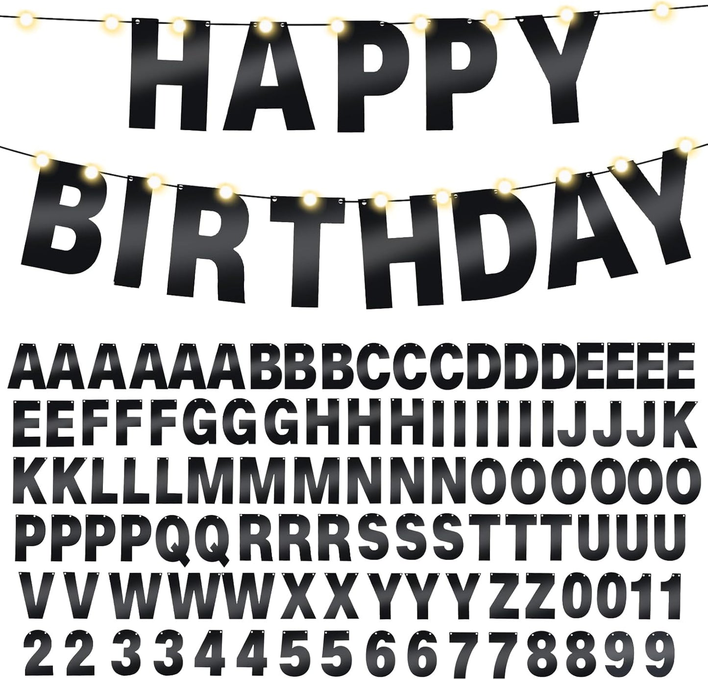 TaoBary 112 Pcs DIY Letter Custom Banner Glitter Customizable Banner Kit Including 107 Letters and Numbers 3 Rope for Valentine Birthday Party(Bright Black)