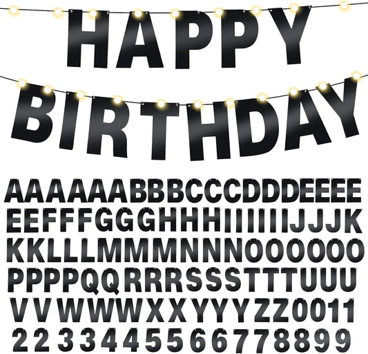 TaoBary 112 Pcs DIY Letter Custom Banner Glitter Customizable Banner Kit Including 107 Letters and Numbers 3 Rope for Valentine Birthday Party(Bright Black)