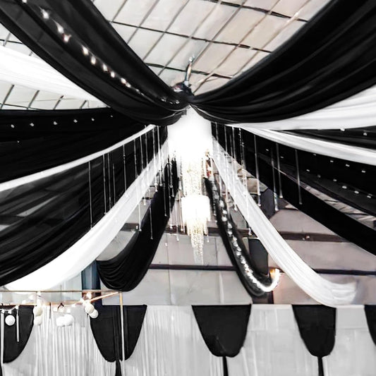 6 Panels Black Ceiling Drapes for Wedding 5ftx20ft Chiffon Fabric Arch Draping Curtains Sheer Drapery for Party Ceremony Birthday Baby Shower Reception Stage Swag Ceiling Decorations
